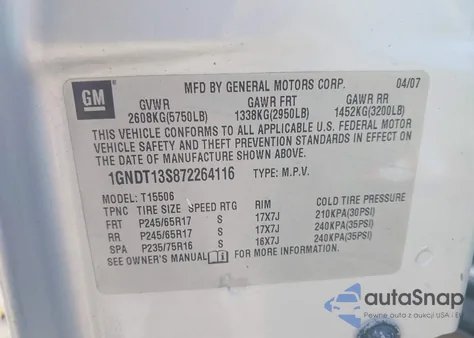 2007 Chevrolet Trailblazer Ls z USA, uszkodzony, nr VIN 1GNDT13S872264116